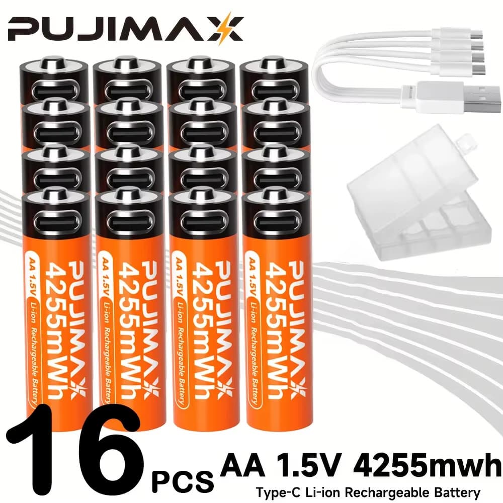 PUJIMAX AA Type-C rechargeable batteries with charging cables