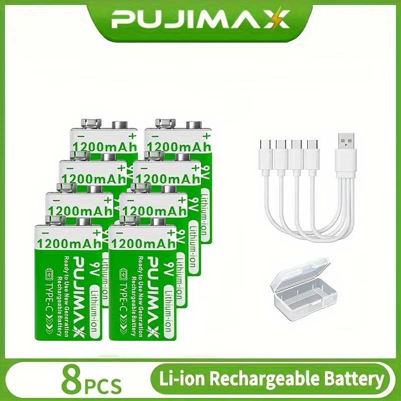 PUJIMAX 9V 6F22 Type-C rechargeable battery with cable